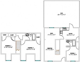  Floor Plan 3 Bedroom  2 Bath TH W/Patio