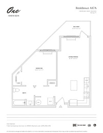 Residence A17A 1 Bed 1 Bath Floor Plan at One Harrison, Harrison, NJ