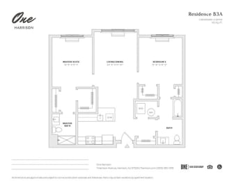 Residence B3A 2 Bed 2 Bath Floor Plan at One Harrison, New Jersey