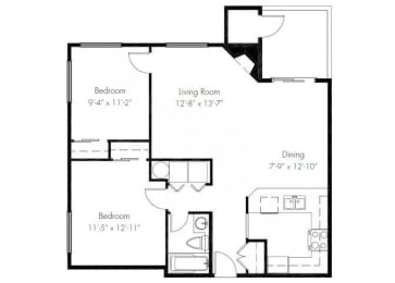  Floor Plan Two Bedroom B885