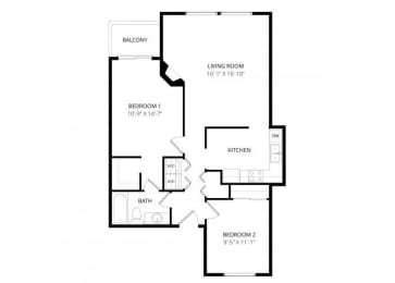  Floor Plan Two Bed One Bath Renovated