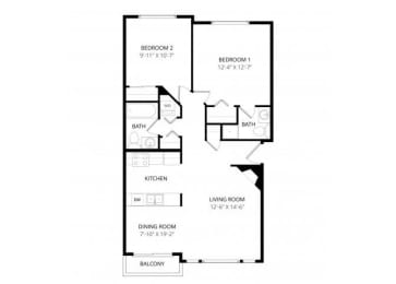  Floor Plan Two Bed Two Bath Renovated