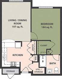  Floor Plan 1-Bedroom, 1-Bath