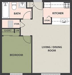  Floor Plan 1-Bedroom, 1-Bath