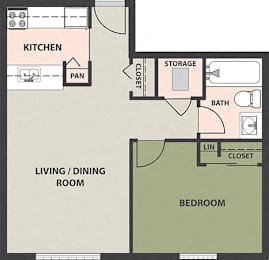  Floor Plan 1-Bedroom, 1-Bath