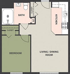  Floor Plan 1-Bedroom, 1-Bath