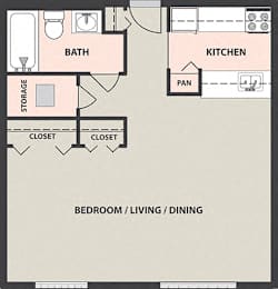  Floor Plan Studio, 1-Bath