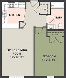  Floor Plan 1-Bedroom, 1-Bath