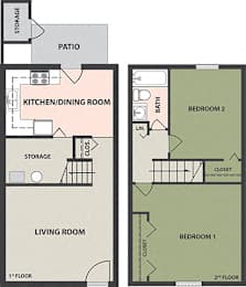 Floor Plan 2-Bedroom, 1-Bath