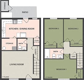  Floor Plan 3-Bedroom, 2-Bath