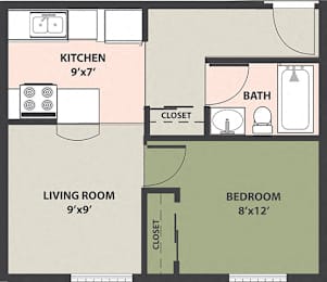  Floor Plan 1-Bedroom, 1-Bath