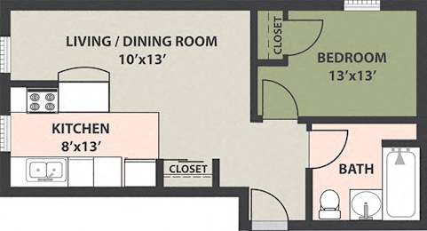  Floor Plan 1-Bedroom, 1-Bath