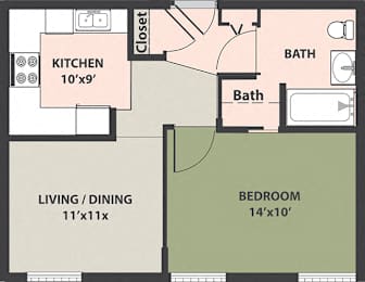  Floor Plan 1-Bedroom, 1-Bath
