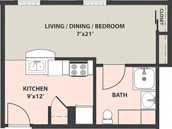  Floor Plan Studio, 1-Bath