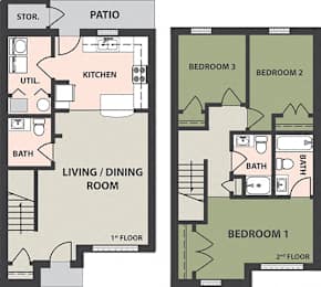  Floor Plan 3-Bed, 2 1/2-Bath Townhome