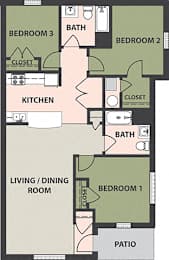  Floor Plan 3-Bed, 2-Bath Garden