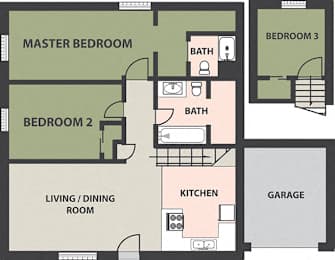  Floor Plan 3-Bedroom, 1 1/2-Bath