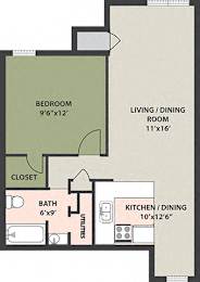  Floor Plan 1-Bedroom, 1-Bath