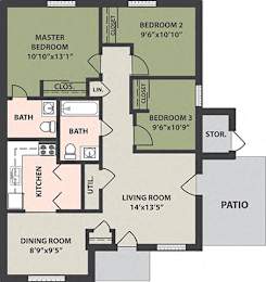  Floor Plan 3-Bed, 1-1/2-Bath Garden