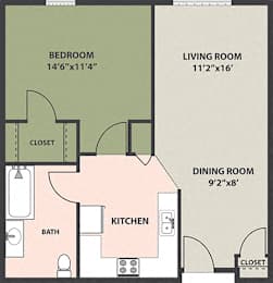  Floor Plan 1-Bedroom, 1-Bath