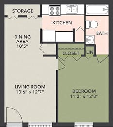  Floor Plan 1-Bedroom, 1-Bath