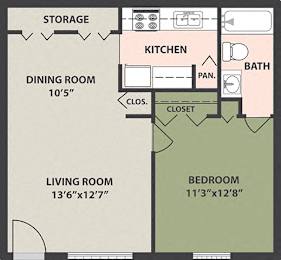  Floor Plan 1-Bedroom, 1-Bath
