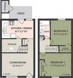  Floor Plan 2-Bedroom, 1-Bath