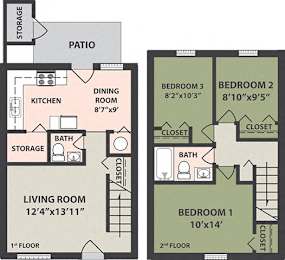  Floor Plan 3-Bedroom, 1 1/2-bath