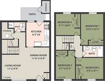  Floor Plan 4-Bedroom, 2-Bath