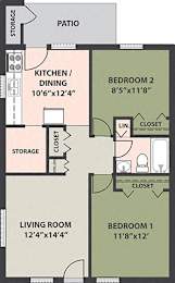  Floor Plan 2-Bedroom, 1-Bath