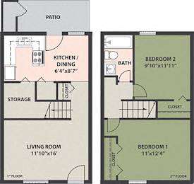  Floor Plan 2-Bedroom, 1-Bath