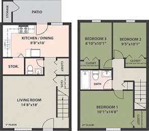  Floor Plan 3-Bedroom, 1 1/2-Bath
