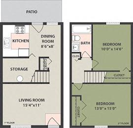  Floor Plan 2-Bedroom, 1-Bath