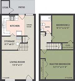  Floor Plan 2-Bedroom, 1-Bath