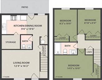  Floor Plan 3-Bedroom, 1 1/2-Bath