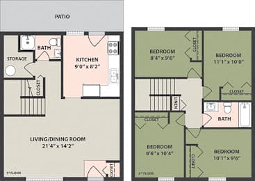  Floor Plan 4-Bedroom, 2-Bath