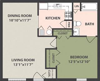  Floor Plan 1-Bedroom, 1-Bath