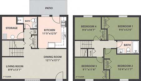  Floor Plan 4-Bedroom, 2-Bath