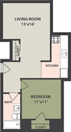  Floor Plan 1-Bedroom, 1-Bath
