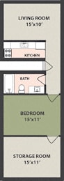  Floor Plan 1-Bedroom, 1-Bath