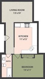 Floor Plan 1-Bedroom, 1-Bath