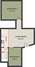  Floor Plan 2-Bedroom, 1-Bath