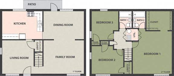  Floor Plan 3-Bedroom, 2-Bath