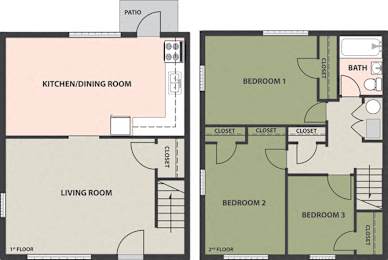  Floor Plan 3-Bedroom, 2-Bath