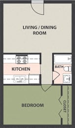  Floor Plan 1-Bedroom, 1-Bath