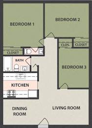  Floor Plan 3-Bedroom, 1 1/2-Bath