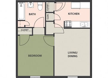  Floor Plan 1-Bedroom, 1-Bath