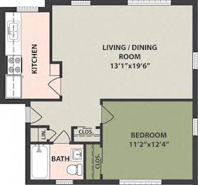  Floor Plan 1-Bedroom, 1-Bath