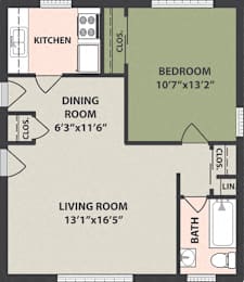  Floor Plan 1-Bedroom, 1-Bath
