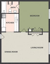  Floor Plan 1-Bedroom, 1-Bath